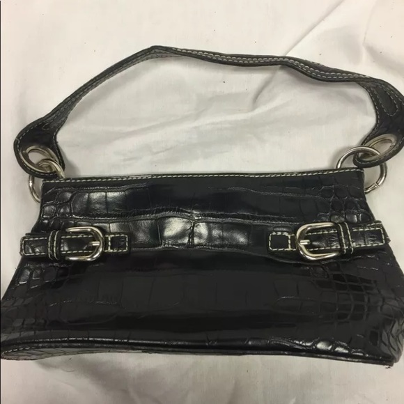 Vtg Tommy Hilfiger Blk Faux Croc Leather Baguette - Picture 1 of 6